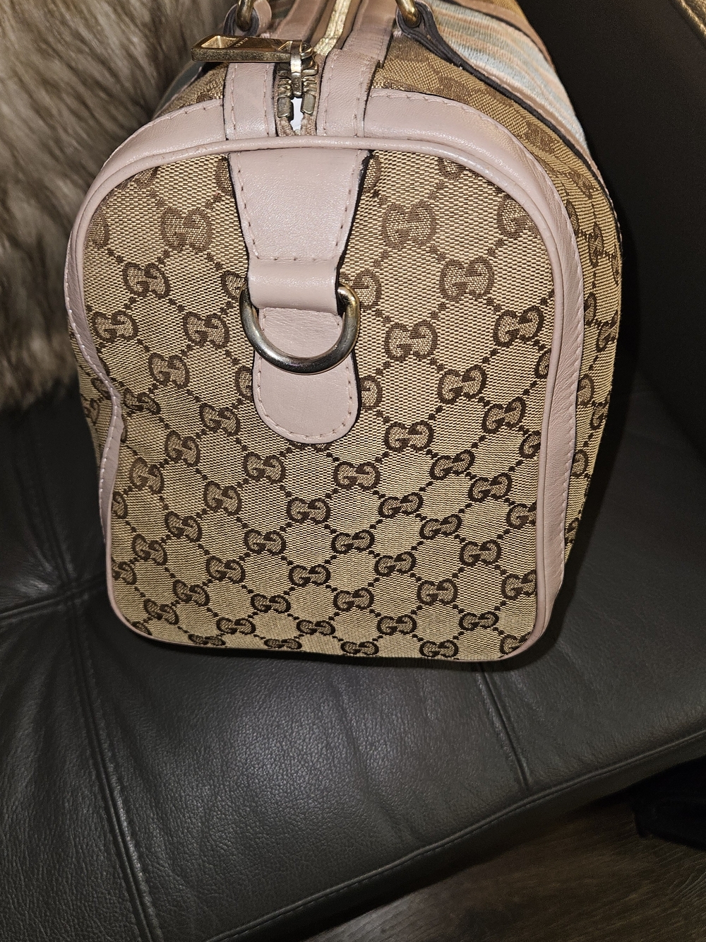 Gucci Beige GG Canvas Boston with Pink Trim and Striped Center - Picture 9 of 13
